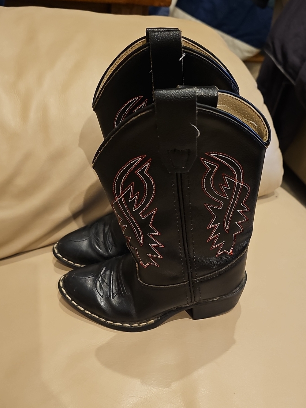 Old West Black Western Cowboy Boots with Red Stitching